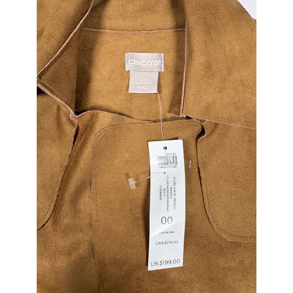 Chico's Scuba Suede Trench Coat Floral Tiger Print Brown Size 00 XS New Artsy - Picture 7 of 16